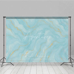 Aperturee - Aperturee Elegant Abstract Light Blue and Gold Watercolor Photography Backdrop Serene Fluid Marble Texture