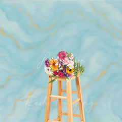 Aperturee - Aperturee Elegant Abstract Light Blue and Gold Watercolor Photography Backdrop Serene Fluid Marble Texture