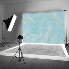 Aperturee - Aperturee Elegant Abstract Light Blue and Gold Watercolor Photography Backdrop Serene Fluid Marble Texture