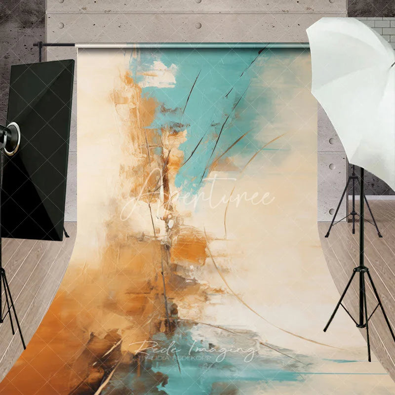 Aperturee - Aperturee Elegant Abstract Teal Gold and Beige Textured Sweep Backdrop Modern Artistic Photography Background