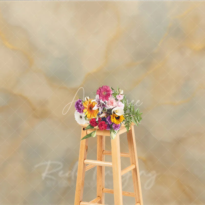 Aperturee - Aperturee Elegant Abstract Textured Photography Backdrop with Gold Veins Beige and Light Blue Marble Style for Portraits