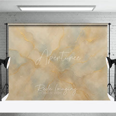 Aperturee - Aperturee Elegant Abstract Textured Photography Backdrop with Gold Veins Beige and Light Blue Marble Style for Portraits