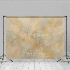 Aperturee - Aperturee Elegant Abstract Textured Photography Backdrop with Gold Veins Beige and Light Blue Marble Style for Portraits