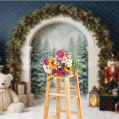 Aperturee - Aperturee Elegant Archway Holiday Backdrop Flocked Christmas Trees Nutcracker and Snowy Forest Scene for Festive Celebrations
