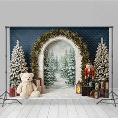 Aperturee - Aperturee Elegant Archway Holiday Backdrop Flocked Christmas Trees Nutcracker and Snowy Forest Scene for Festive Celebrations