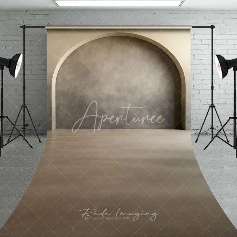 Aperturee - Aperturee Elegant Archway Textured Wall Sweep Backdrop Modern Minimalist Grey and Beige Photography Studio Decor