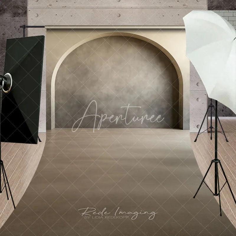 Aperturee - Aperturee Elegant Archway Textured Wall Sweep Backdrop Modern Minimalist Grey and Beige Photography Studio Decor