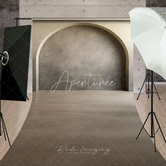 Aperturee - Aperturee Elegant Archway Textured Wall Sweep Backdrop Modern Minimalist Grey and Beige Photography Studio Decor