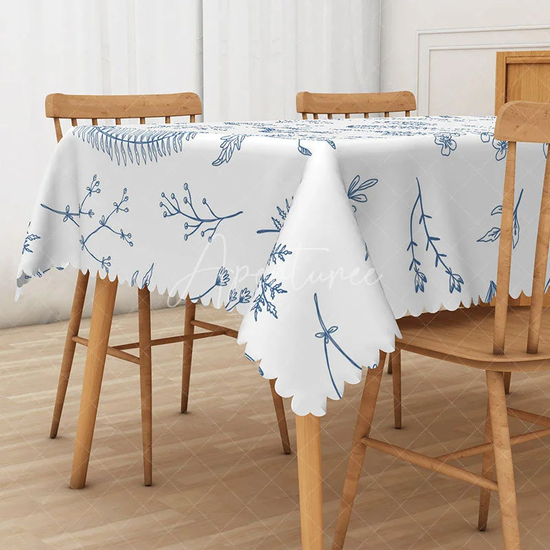 Aperturee - Aperturee Elegant Artistic Tablecloth with Botanical Plant Paintings for Fine Art and Nature Inspired Decor