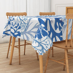 Aperturee - Aperturee Elegant Autumn Vibe Rectangle Tablecloth with Blue Botanical Plants for Moody Fall and Thanksgiving Decor