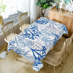 Aperturee - Aperturee Elegant Autumn Vibe Rectangle Tablecloth with Blue Botanical Plants for Moody Fall and Thanksgiving Decor