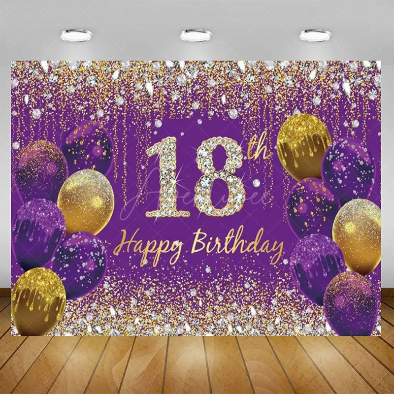Aperturee - Aperturee Elegant Balloons Glitter Happy 18th Birthday Backdrop Sparkle Diamonds Womens Party Decor
