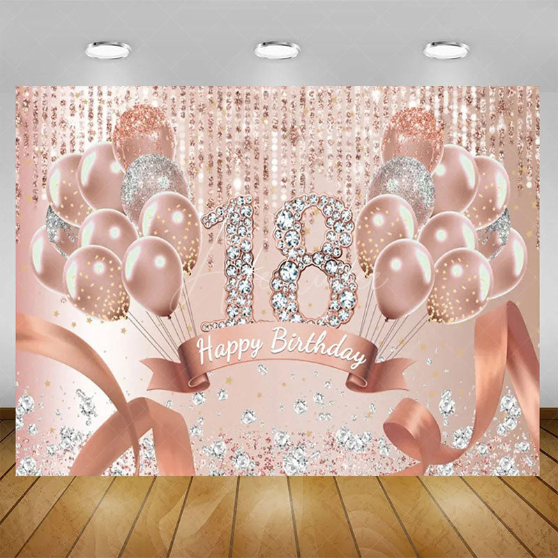 Aperturee - Aperturee Elegant Balloons Glitter Happy 18th Birthday Backdrop Sparkle Diamonds Womens Party Decor