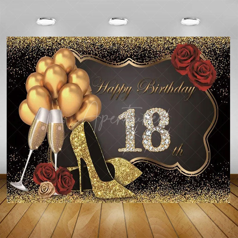 Aperturee - Aperturee Elegant Balloons Glitter Happy 18th Birthday Backdrop Sparkle Diamonds Womens Party Decor