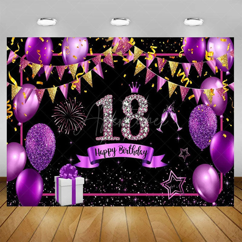 Aperturee - Aperturee Elegant Balloons Glitter Happy 18th Birthday Backdrop Sparkle Diamonds Womens Party Decor