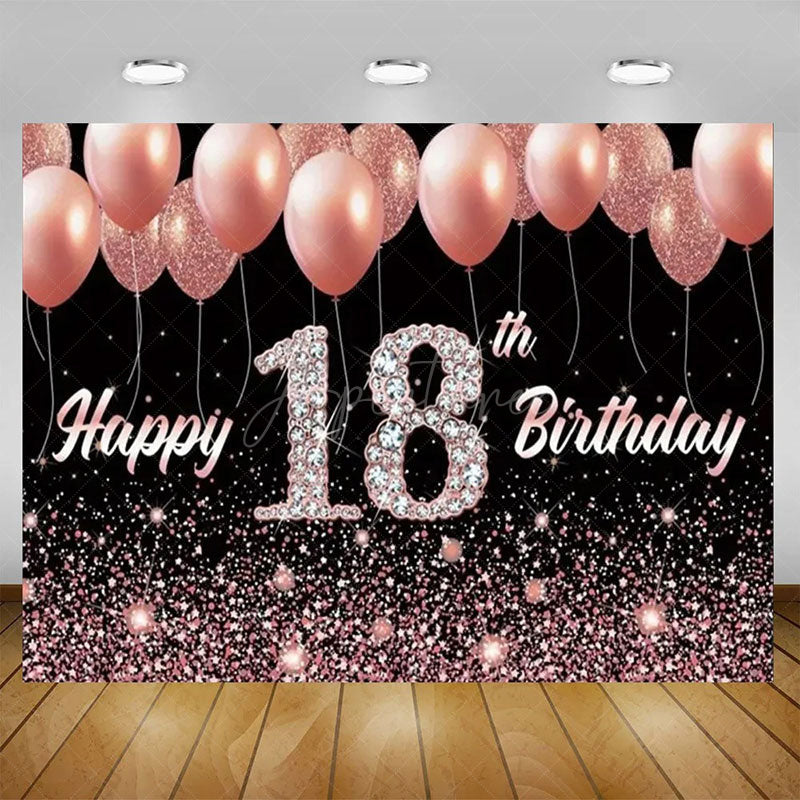 Aperturee - Aperturee Elegant Balloons Glitter Happy 18th Birthday Backdrop Sparkle Diamonds Womens Party Decor