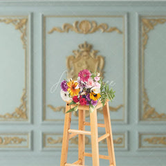 Aperturee - Aperturee Elegant Baroque Gold Ornate Moldings Photography Backdrop Light Blue Green Classical Wall Panel Decor for Portraits