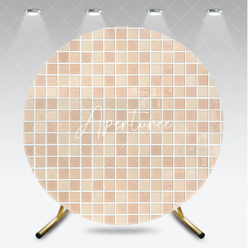 Aperturee - Aperturee Elegant Beige and Cream Mosaic Tile Pattern Round Backdrop Neutral Textured Background for Versatile Decor