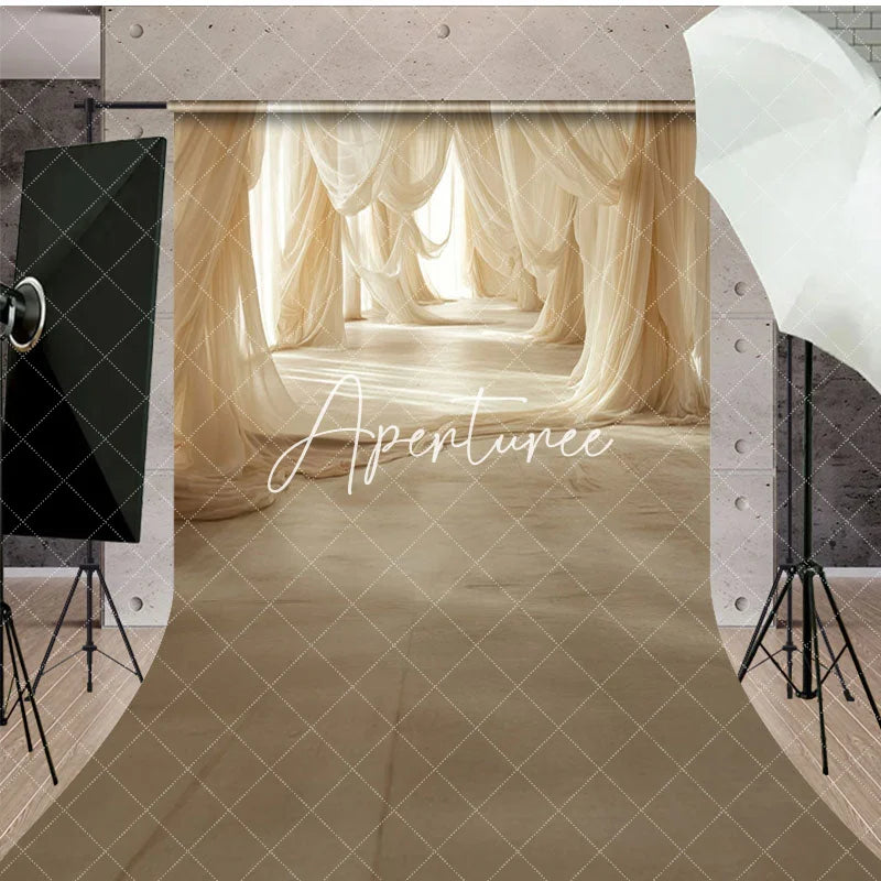 Aperturee - Aperturee Elegant Beige Flowy Drapery Maternity Sweep Backdrop
