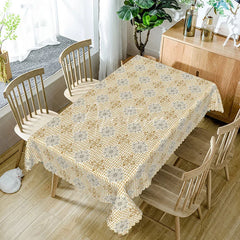 Aperturee - Aperturee Elegant Beige Geometric Rectangle Tablecloth Damask Medallion Pattern for Holiday Dinner Party Kitchen Decor