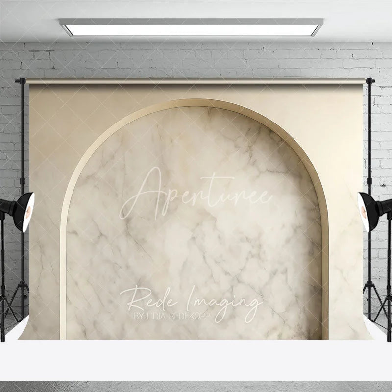 Aperturee - Aperturee Elegant Beige Marble Arch Photography Backdrop Modern Minimalist Studio Photo Prop for Product and Portrait