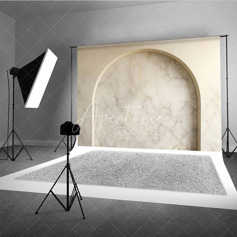 Aperturee - Aperturee Elegant Beige Marble Arch Photography Backdrop Modern Minimalist Studio Photo Prop for Product and Portrait