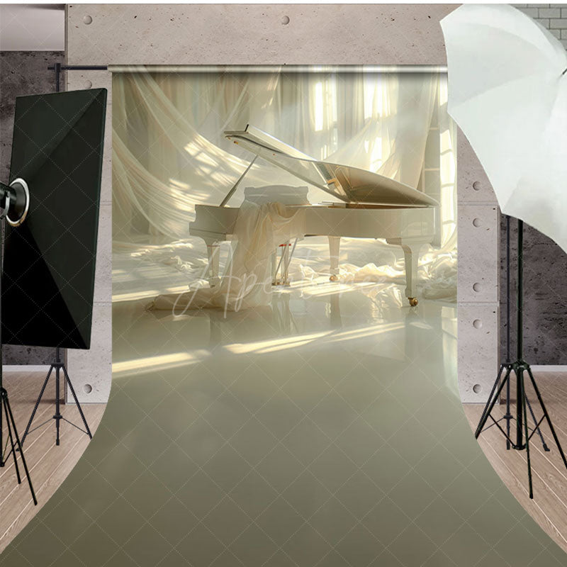 Aperturee - Aperturee Elegant Beige Piano Curtain Maternity Sweep Backdrop