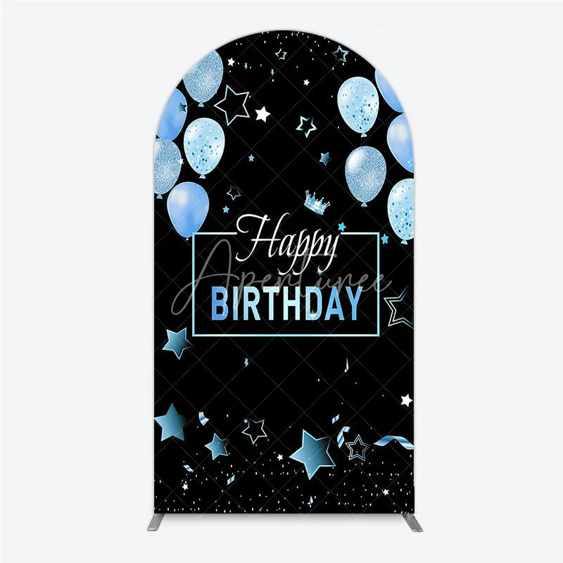 Aperturee - Aperturee Elegant Black and Blue Happy Birthday Arch Backdrop Kit Festive Balloons Stars and Crown Party Decor