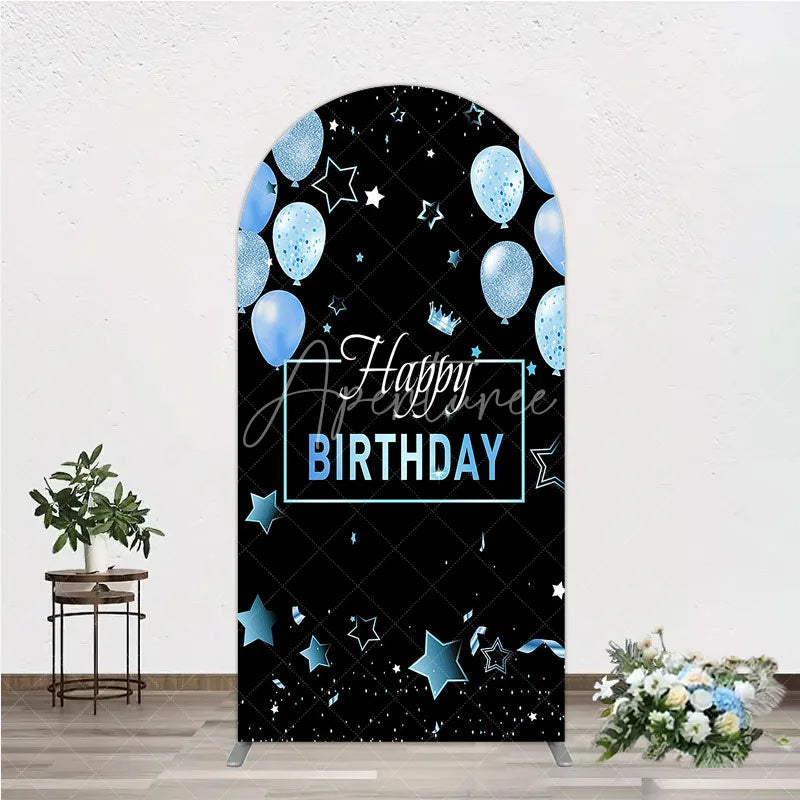 Aperturee - Aperturee Elegant Black and Blue Happy Birthday Arch Backdrop Kit Festive Balloons Stars and Crown Party Decor