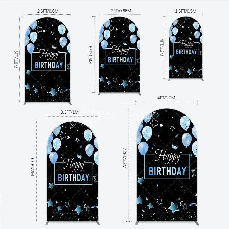 Aperturee - Aperturee Elegant Black and Blue Happy Birthday Arch Backdrop Kit Festive Balloons Stars and Crown Party Decor