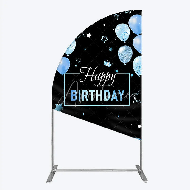 Aperturee - Aperturee Elegant Black and Blue Happy Birthday Half Moon Arch Backdrop Kit Festive Balloons Stars and Crown Party Decor