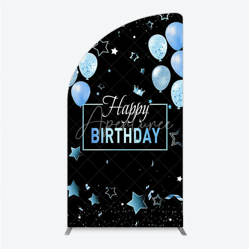 Aperturee - Aperturee Elegant Black and Blue Happy Birthday Half Moon Arch Backdrop Kit Festive Balloons Stars and Crown Party Decor