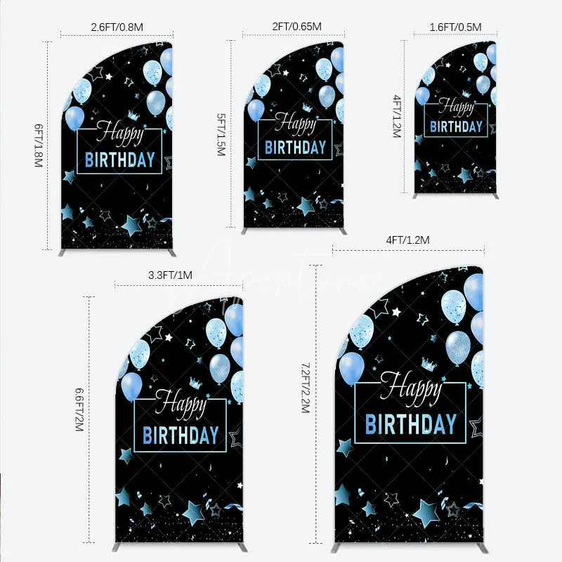 Aperturee - Aperturee Elegant Black and Blue Happy Birthday Half Moon Arch Backdrop Kit Festive Balloons Stars and Crown Party Decor