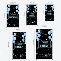 Aperturee - Aperturee Elegant Black and Blue Happy Birthday Rectangle Backdrop Kit Festive Balloons Stars and Crown Party Decor