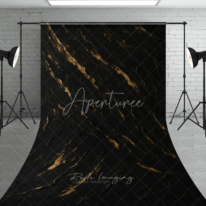 Aperturee - Aperturee Elegant Black and Gold Abstract Textured Sweep Backdrop Artistic Modern Design for Professional Photography Studio
