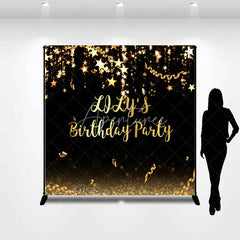 Aperturee - Aperturee Elegant Black and Gold Glitter Custom Birthday Party Backdrop featuring Sparkling Stars and Confetti