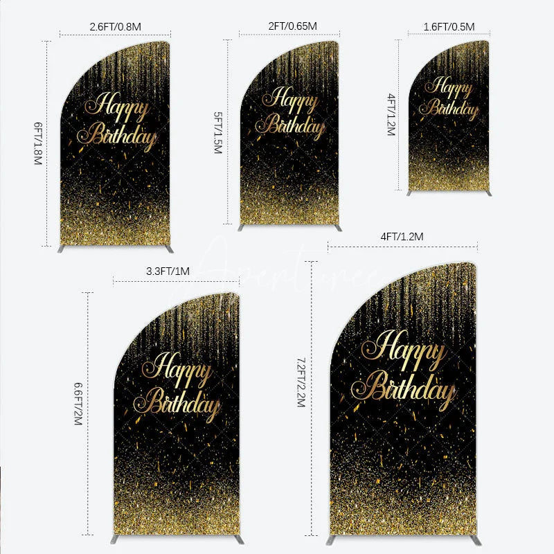 Aperturee - Aperturee Elegant Black and Gold Glitter Happy Birthday Half Moon Arch Backdrop Festive Party Decoration
