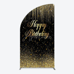 Aperturee - Aperturee Elegant Black and Gold Glitter Happy Birthday Half Moon Arch Backdrop Festive Party Decoration