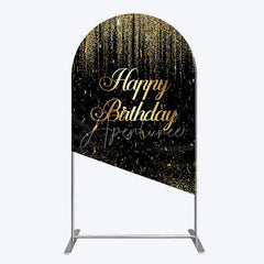 Aperturee - Aperturee Elegant Black and Gold Glitter Happy Birthday Round Top Arch Backdrop Sparkling Confetti Party Decor