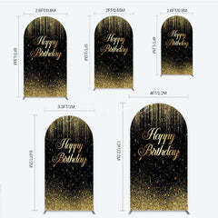 Aperturee - Aperturee Elegant Black and Gold Glitter Happy Birthday Round Top Arch Backdrop Sparkling Confetti Party Decor