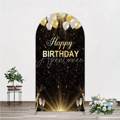 Aperturee - Aperturee Elegant Black and Gold Happy Birthday Arch Backdrop Festive Balloons Confetti and Champagne Decor
