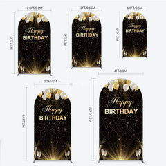 Aperturee - Aperturee Elegant Black and Gold Happy Birthday Arch Backdrop Festive Balloons Confetti and Champagne Decor