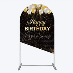 Aperturee - Aperturee Elegant Black and Gold Happy Birthday Arch Backdrop Festive Balloons Confetti and Champagne Decor