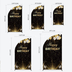 Aperturee - Aperturee Elegant Black and Gold Happy Birthday Half Moon Arch Backdrop Festive Balloons Confetti and Champagne Decor
