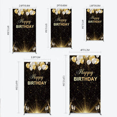 Aperturee - Aperturee Elegant Black and Gold Happy Birthday Rectangle Backdrop Festive Balloons Confetti and Champagne Decor