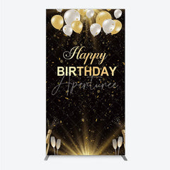 Aperturee - Aperturee Elegant Black and Gold Happy Birthday Rectangle Backdrop Festive Balloons Confetti and Champagne Decor