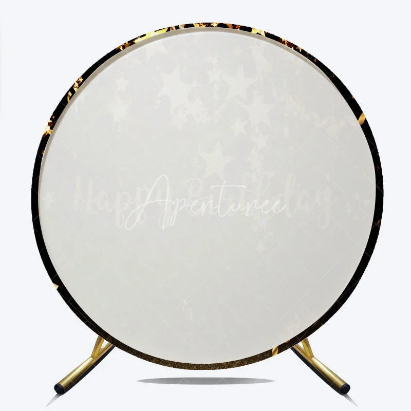 Aperturee - Aperturee Elegant Black and Gold Happy Birthday Round Backdrop Sparkling Stars and Glitter for Party Celebration