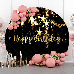 Aperturee - Aperturee Elegant Black and Gold Happy Birthday Round Backdrop Sparkling Stars and Glitter for Party Celebration