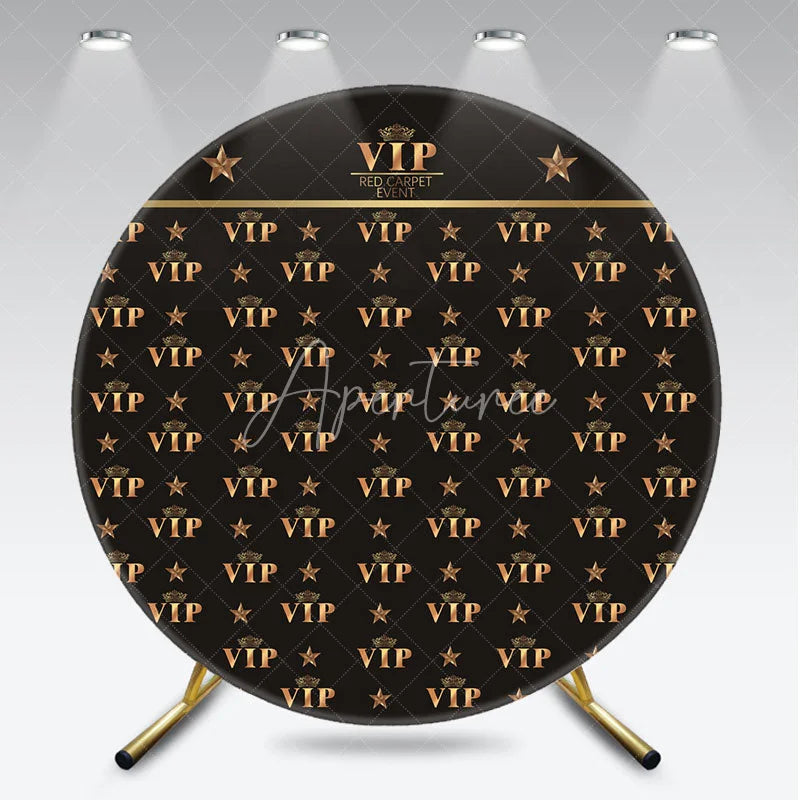 Aperturee - Aperturee Elegant Black and Gold VIP Red Carpet Event Round Backdrop with Stars for Exclusive Party Decor and Photo Booth