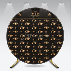 Aperturee - Aperturee Elegant Black and Gold VIP Red Carpet Event Round Backdrop with Stars for Exclusive Party Decor and Photo Booth